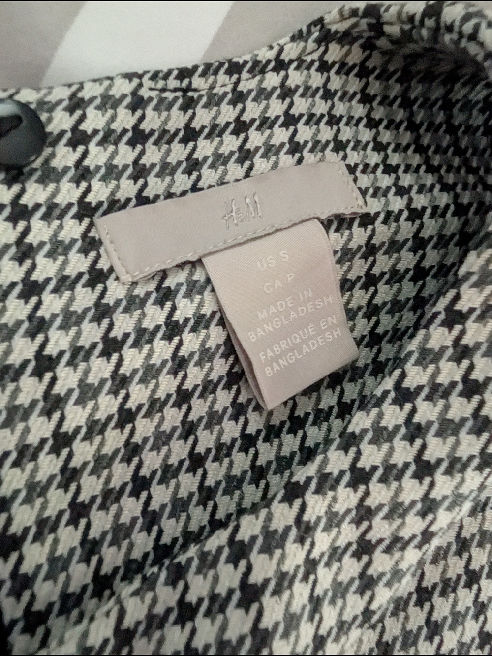 H&M Black and White Houndstooth Dress with Button Accent